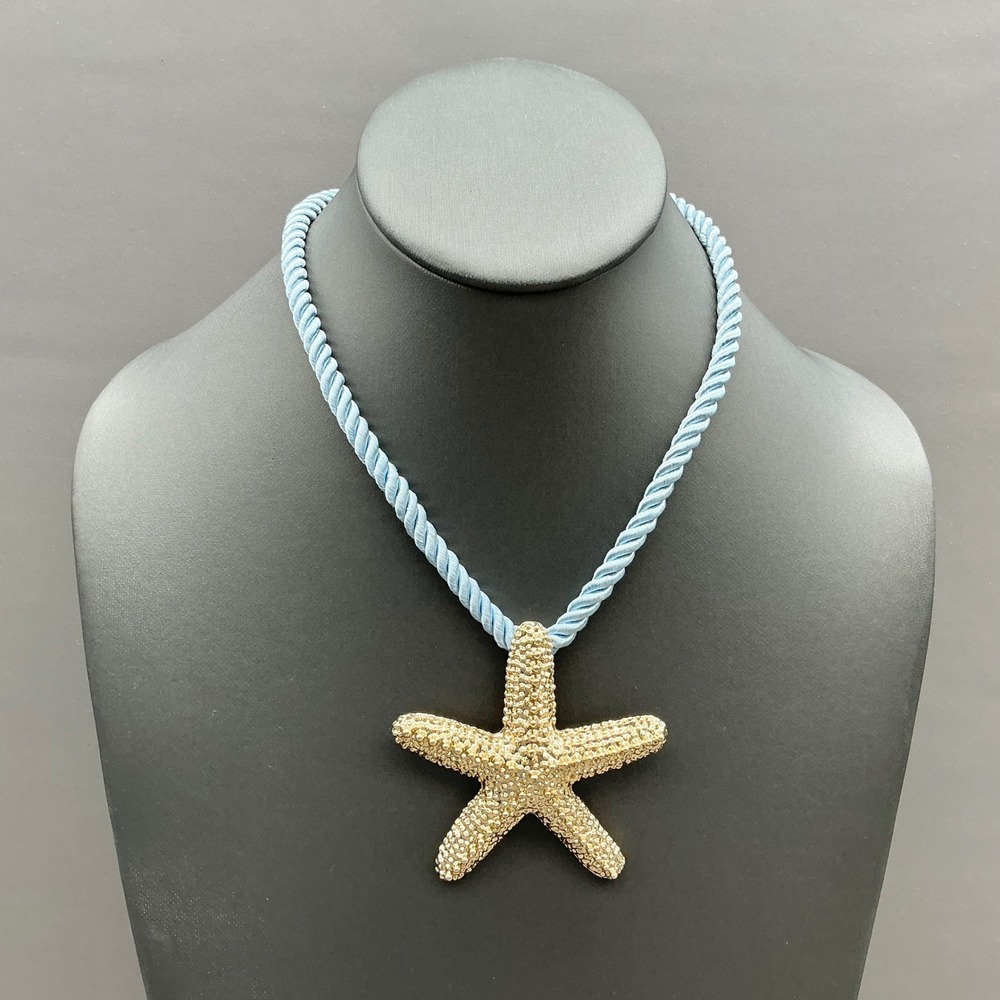 Starfish Pendant Necklace Women Blue Gold Tone Nautical Beach Coastal Jewelry